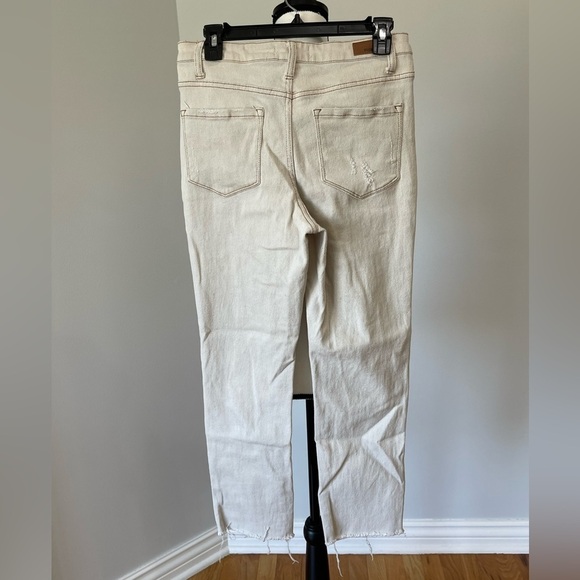 RSQ size 28 high rise straight leg distressed neutral color frayed hem - Picture 3 of 16